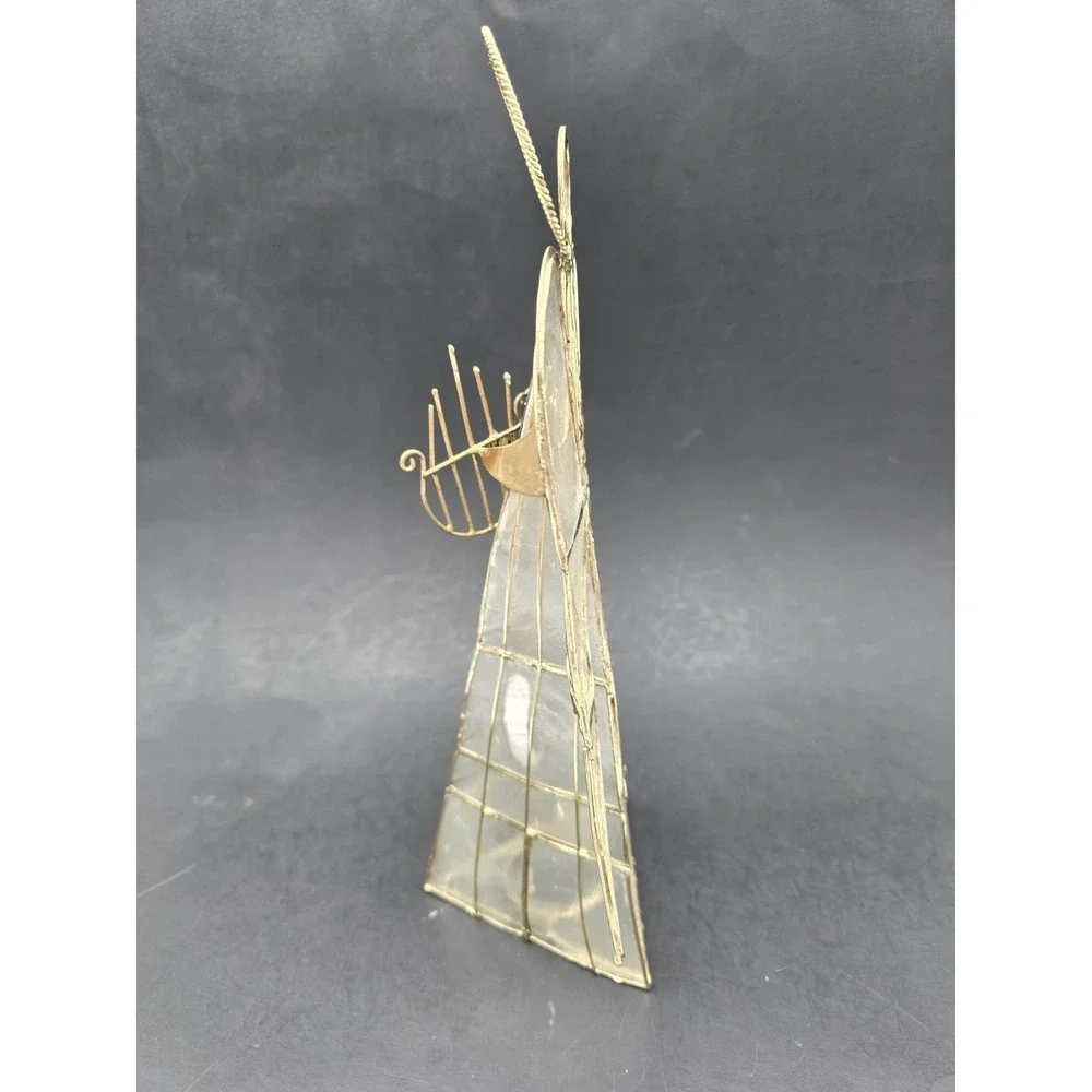 Capiz Shell Angel Tea Light Candle Holder Set Of 3 Gold Tone Wire Harp Book